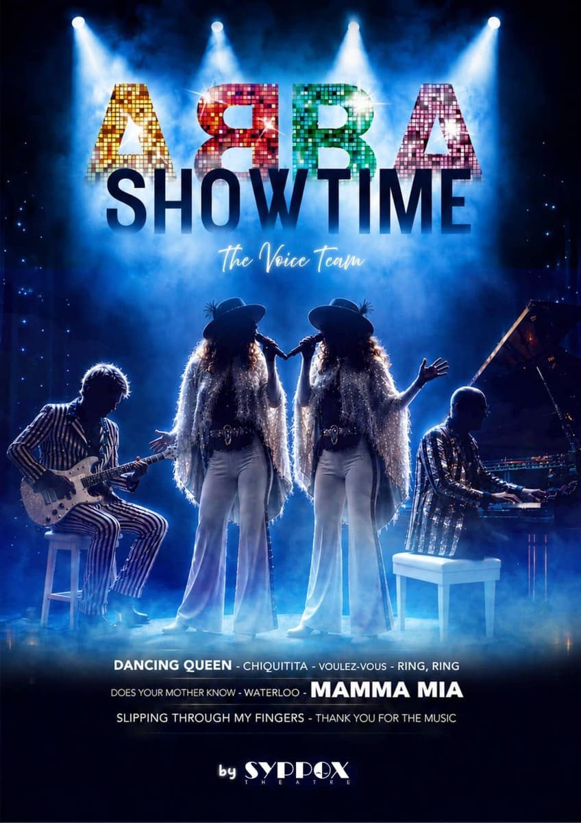 Affiche du spectacle hommage ABBA Showtime au Cabaret Le Robinson, au Vernet près de Toulouse