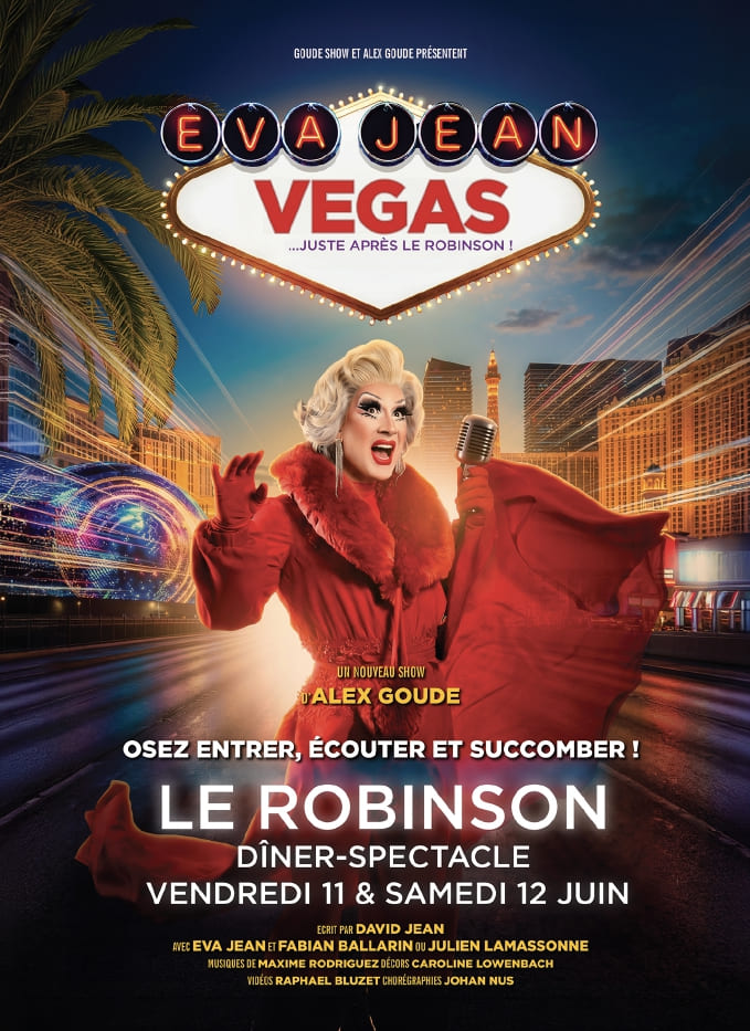 Affiche du spectacle Eva Jean – Vegas au Cabaret Le Robinson, au Vernet près de Toulouse