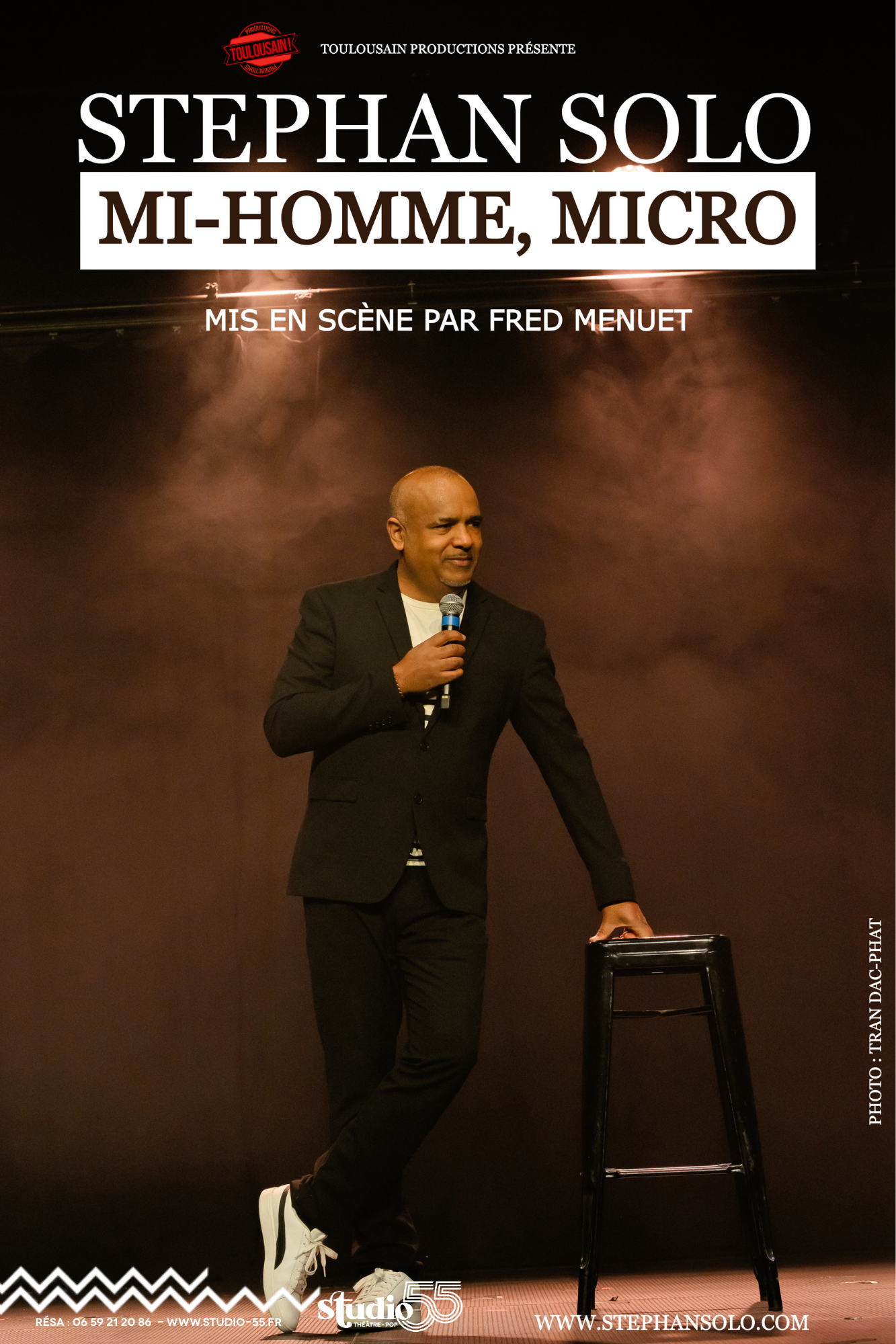 Affiche du one-man-show Mi-homme, micro de Stephan Solo au Studio 55 à Toulouse